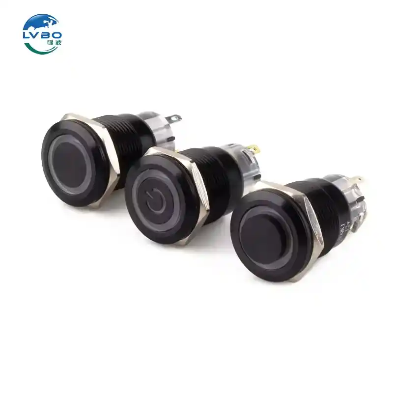 绿波 19mm 防水按钮开关,带 发光指示灯,黑色按钮开关 (6)