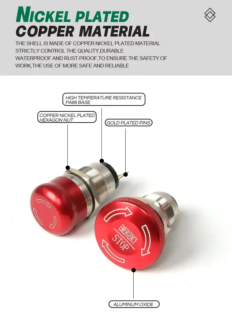 绿波 Emergency Mushroom Start Stop Push Button Waterproof Dustproof Red Mushroom Head 锁存 Emergency Stop (14)