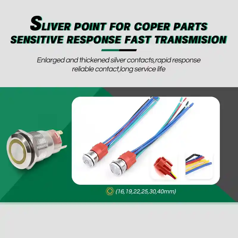 绿波 Lamp Light 瞬间 Self-locking Reset 35 Pin 安装直径 金属按钮开关 IP等级 Flat Button (3)