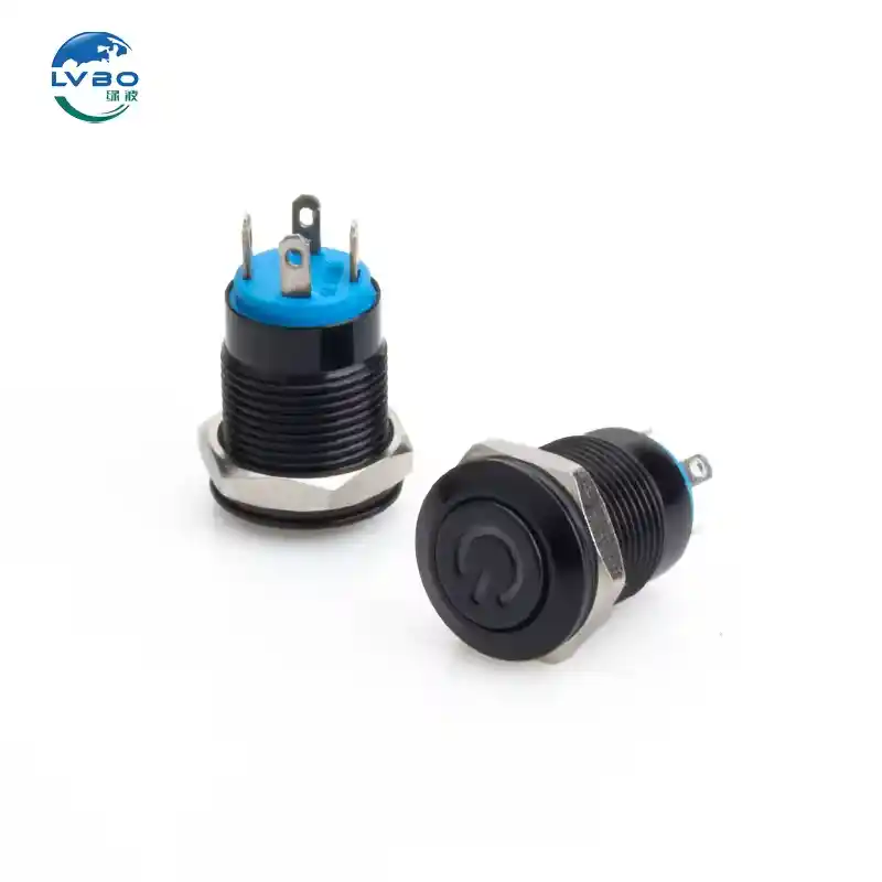 绿波 Metal 发光 Illuminated High Round Black Push Button Switch With Self-locking (13)