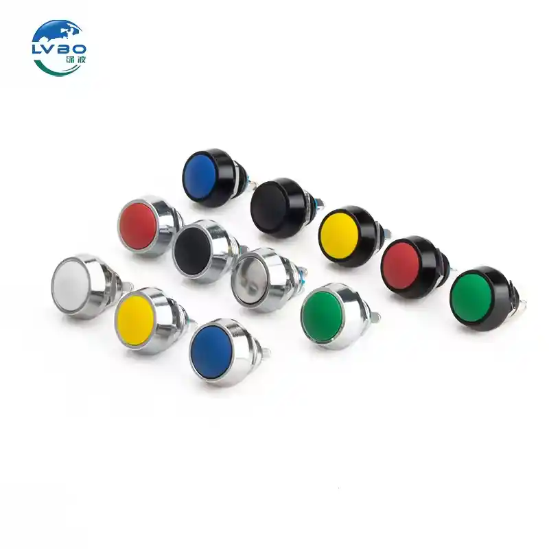 绿波 Yellow Touch Metal Button Switch Silver Contact Self-locking Reset Pin Screw Pin Terminal 12mm (6)