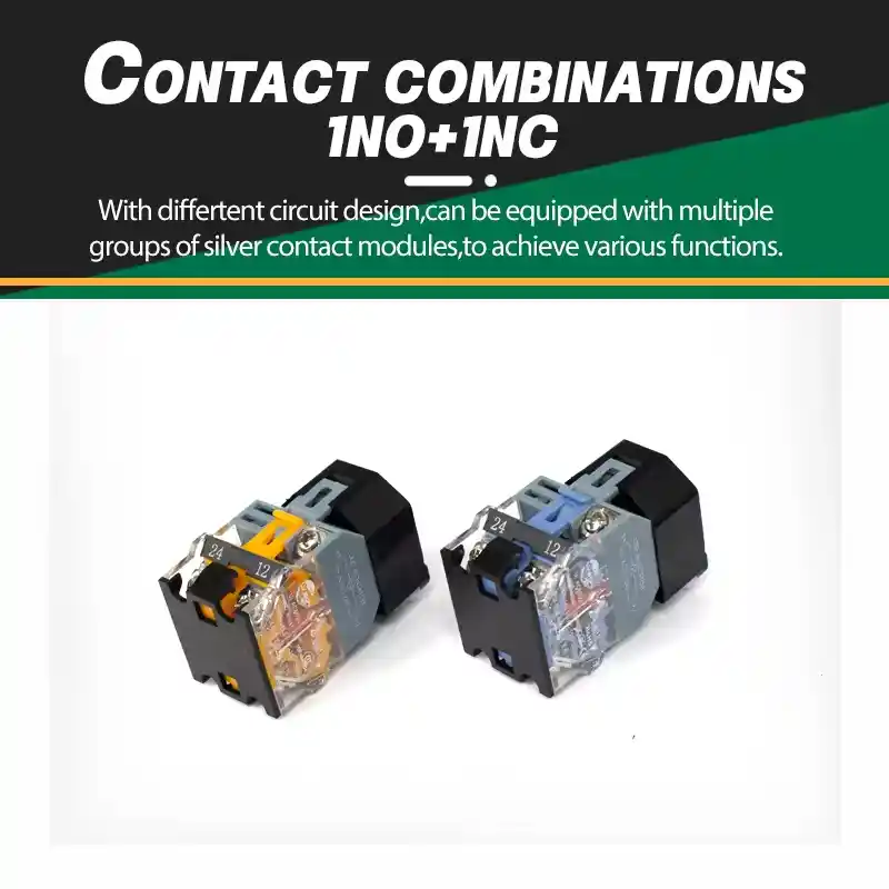 绿波 Button Switch 锁存 Flat Head LA38 With Light Flat Button 2 Normally Open 220V Push Button End (5)